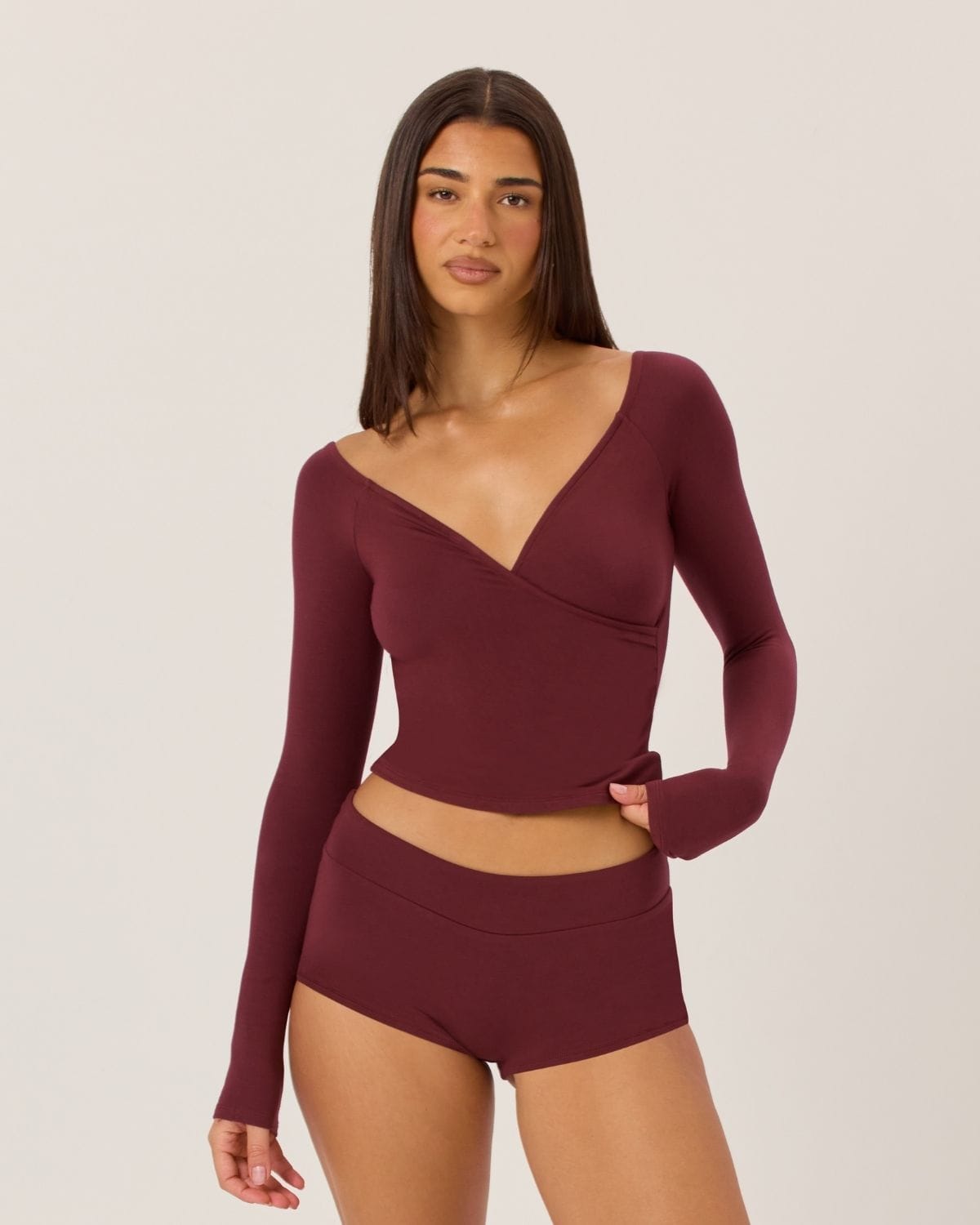 Off Shoulder Wrap Top | Burgundy