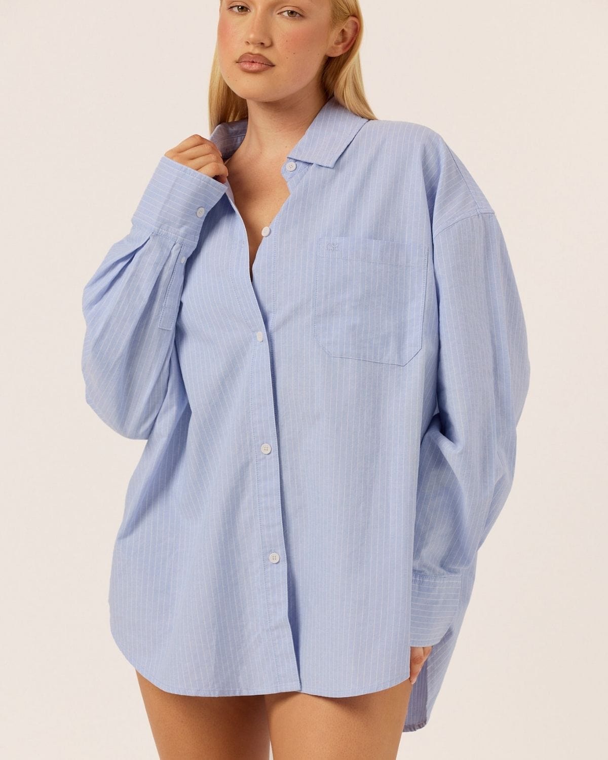 Stripe Oversized Button Up Shirt | Dusty Blue