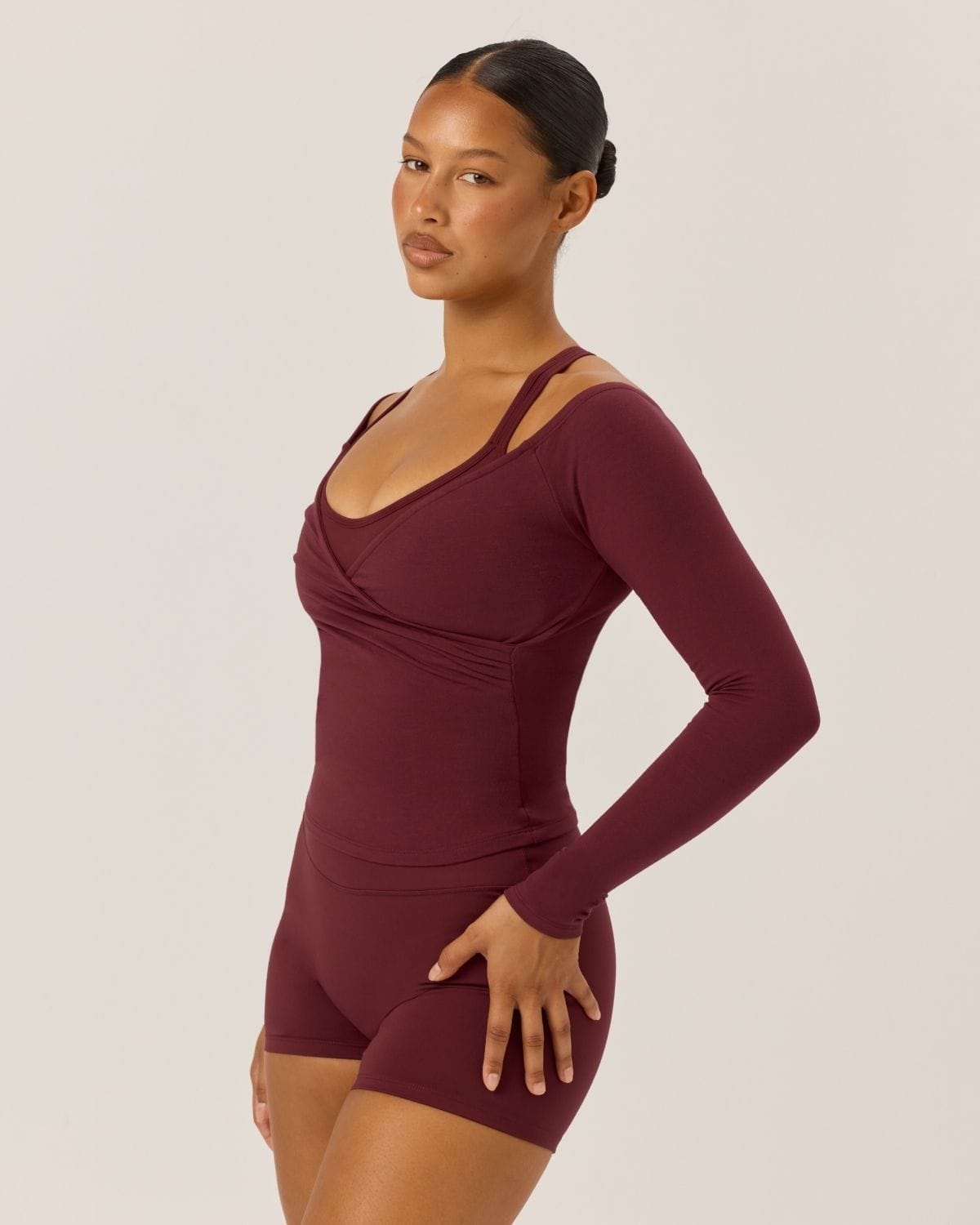 Off Shoulder Wrap Top | Burgundy