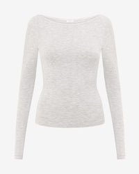Boat Neck Long Sleeve Top | Snow Marl