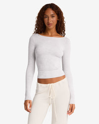 Boat Neck Long Sleeve Top | Snow Marl