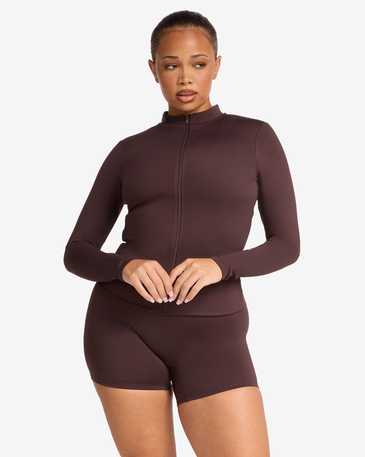 Serenity Longline Zip Up Jacket | Espresso