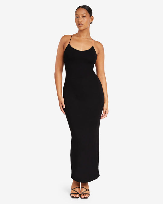 Open Back Rib Maxi Dress | Black