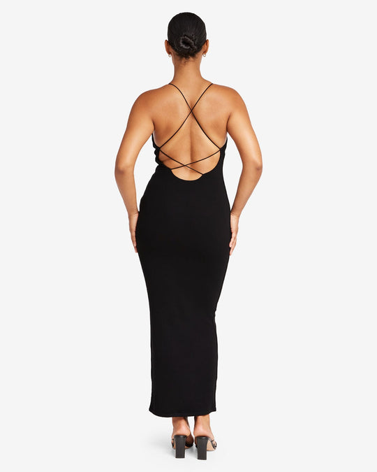 Open Back Rib Maxi Dress | Black