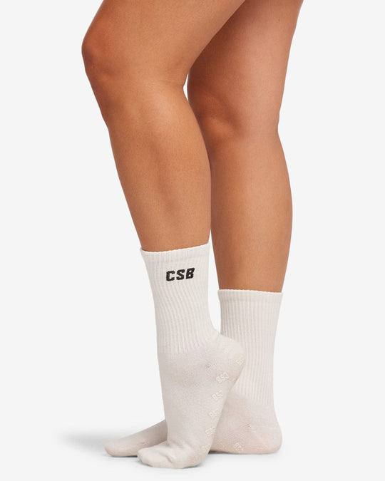 Pilates Grip Crew Socks | Vanilla