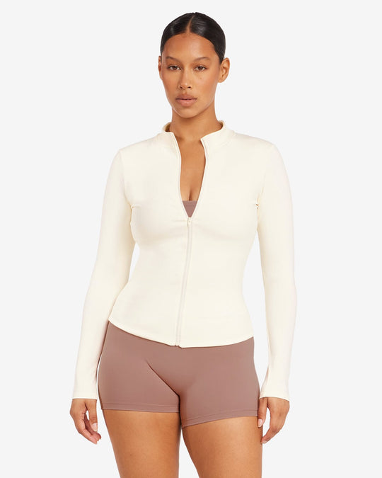 Serenity Longline Zip Up Jacket | Buttercream