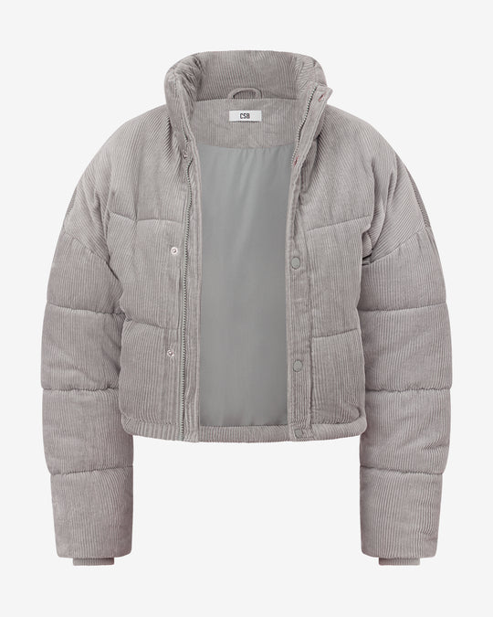 Corduroy Cropped Puffer Jacket | Grey