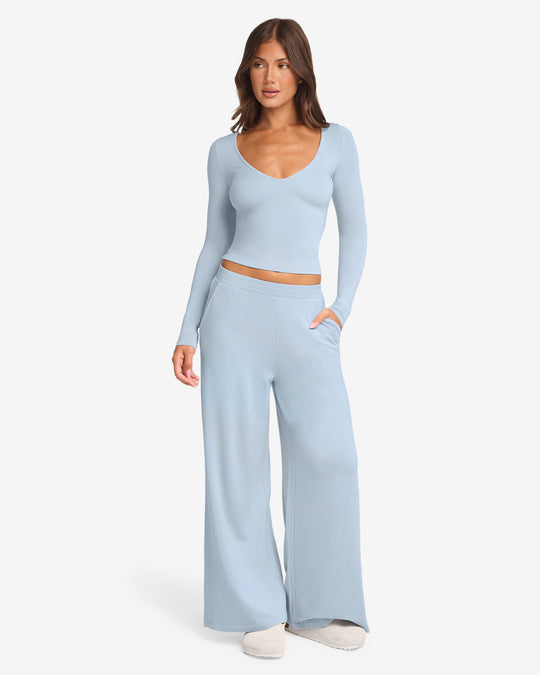 Everyday Wide Leg Pant | Dusty Blue