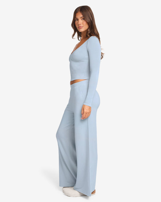 Everyday Wide Leg Pant | Dusty Blue