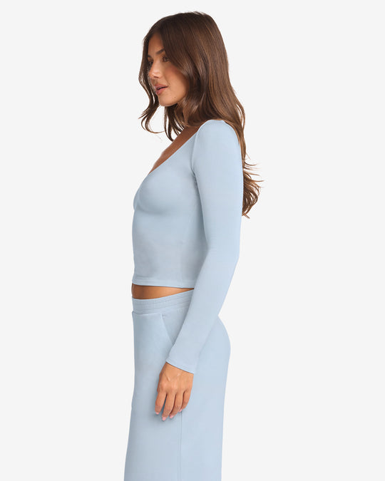 V Neck Long Sleeve Top | Dusty Blue