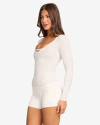 V Neck Long Sleeve Top | Oat Marl