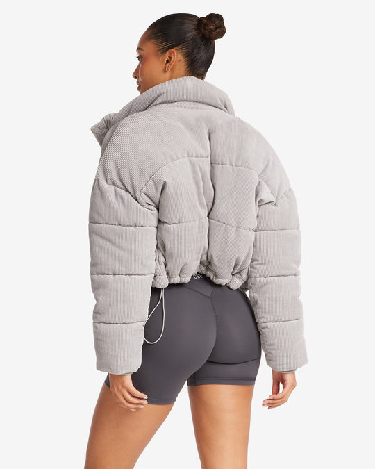 Corduroy Cropped Puffer Jacket | Grey