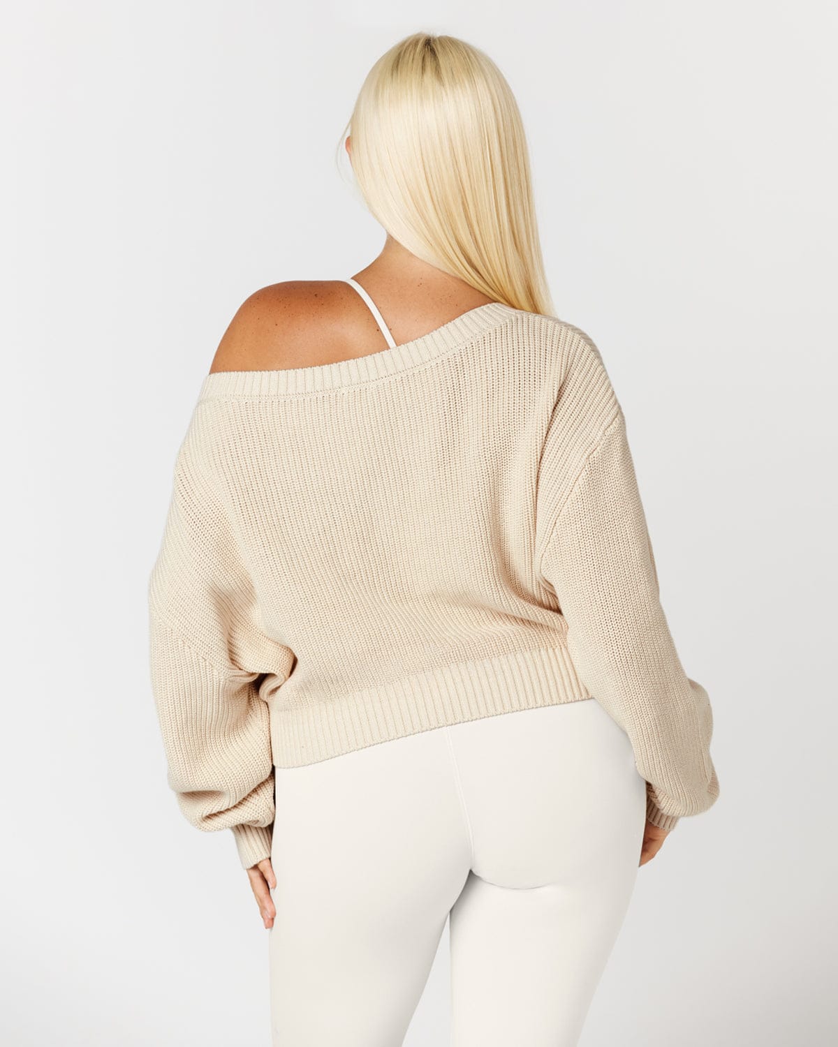 Cropped Off Shoulder Knit Jumper | Vanilla