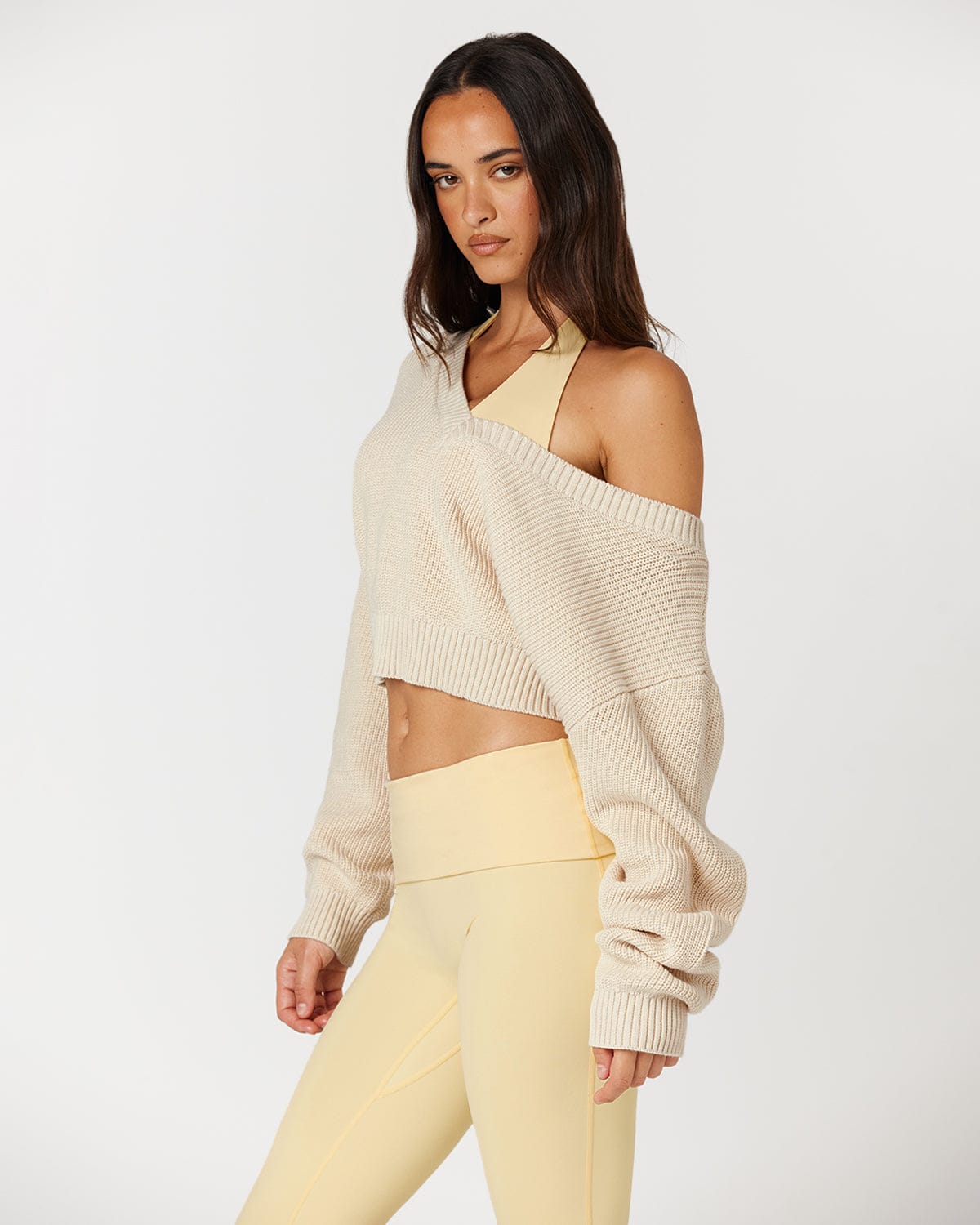 Cropped Off Shoulder Knit Jumper | Vanilla