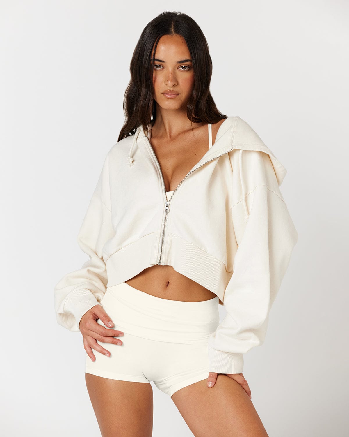Cropped Zip Hoodie | Milk