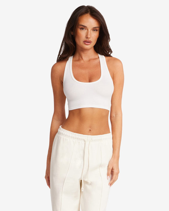 Rib Cropped Tank | White