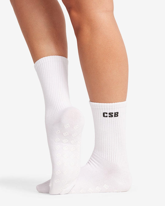 Pilates Grip Crew Socks | White