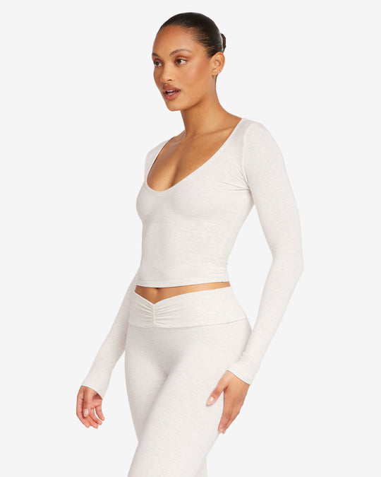 V Neck Long Sleeve Top | Oat Marl