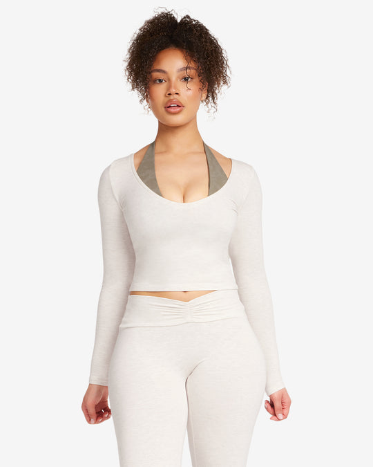 V Neck Long Sleeve Top | Oat Marl