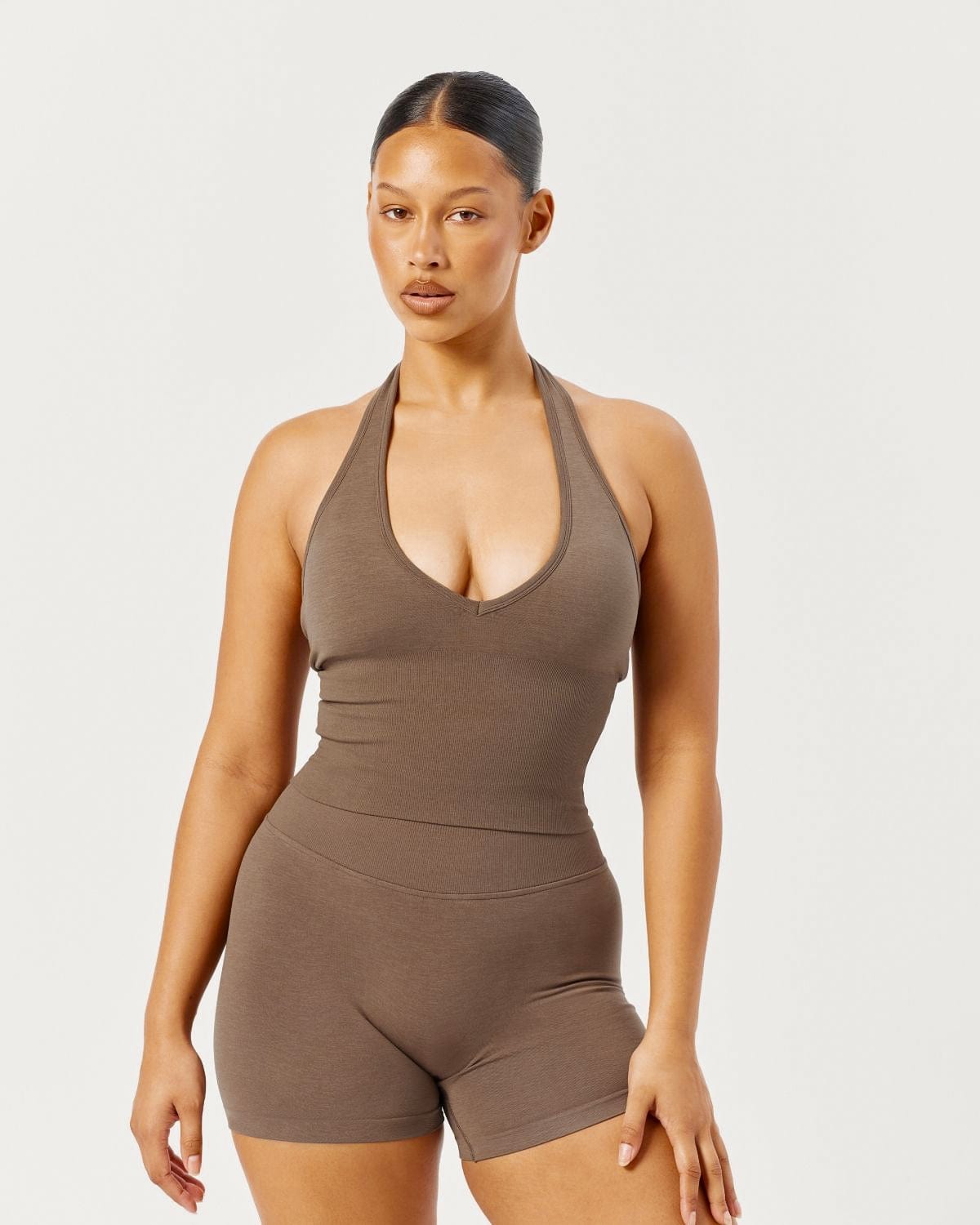 Seamless Halter Cropped Tank | Chocolate Chip