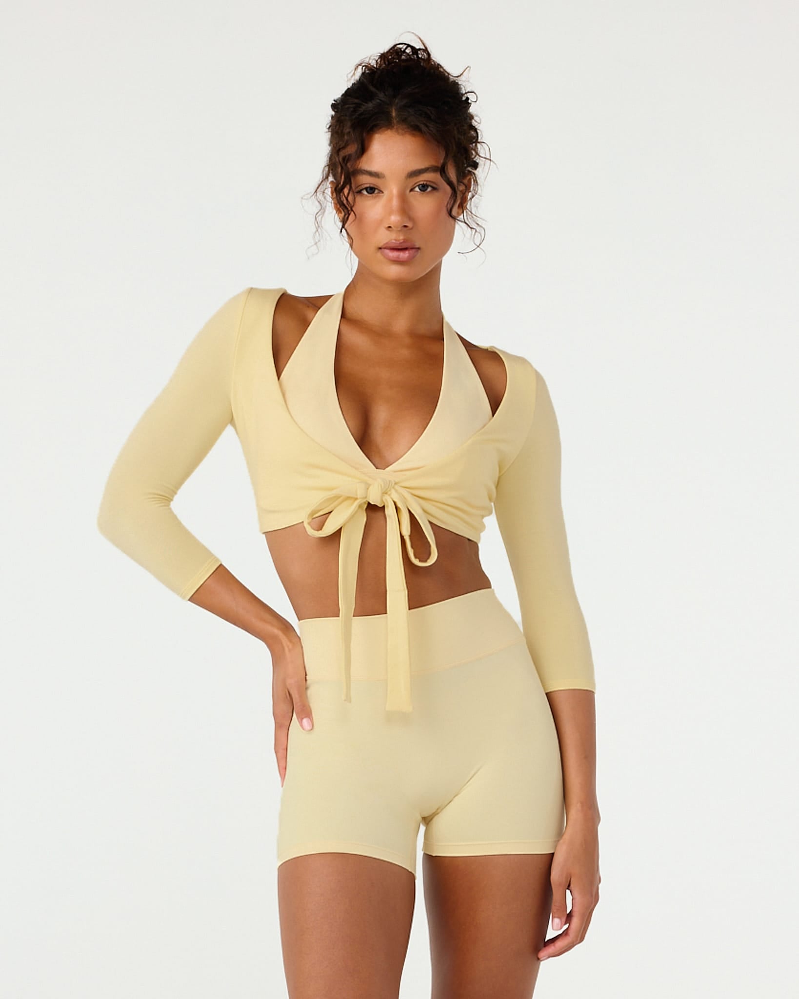 Ballet Wrap Cropped Top 3/4 Sleeve | Butter