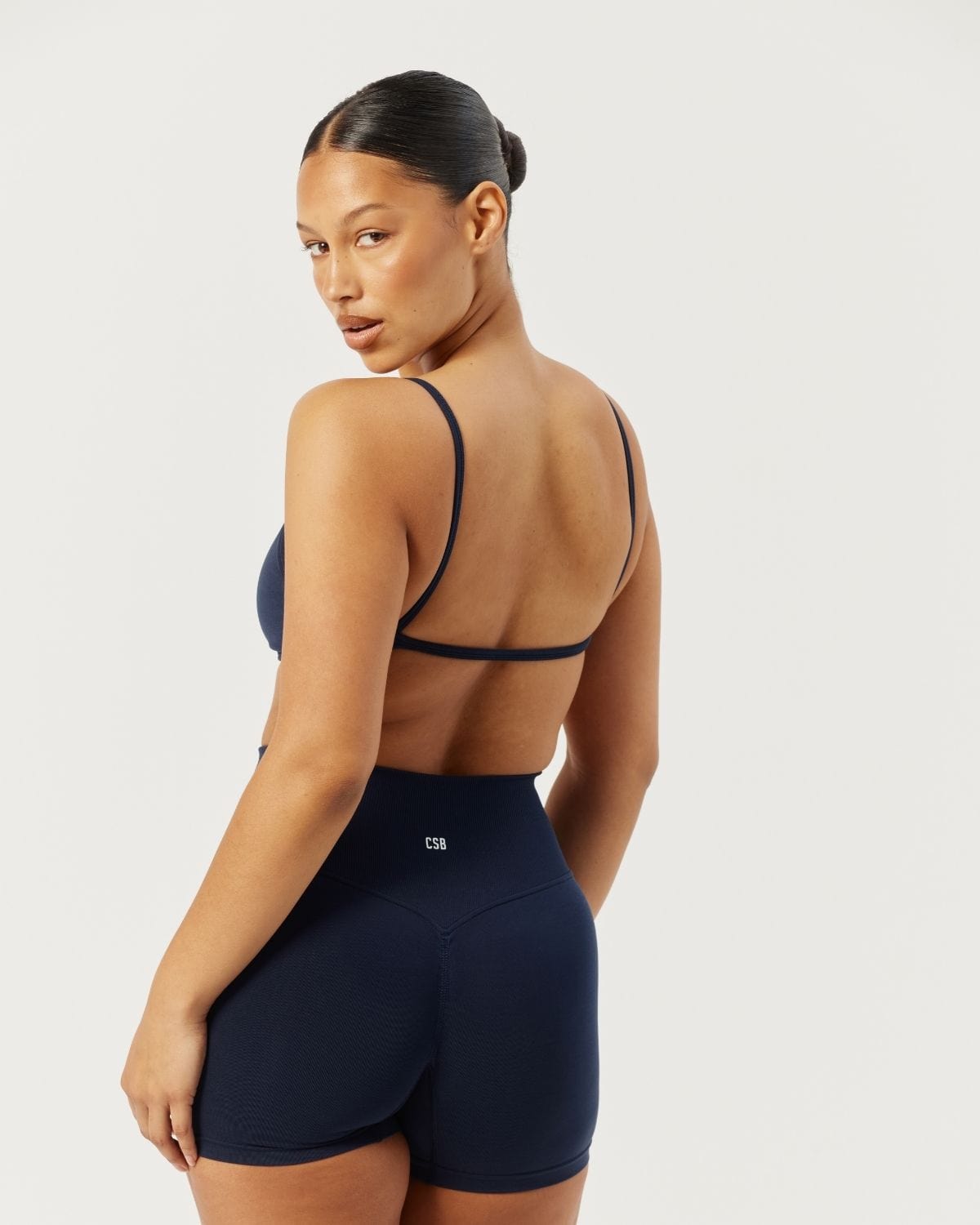 Seamless V Neck Crop | Navy
