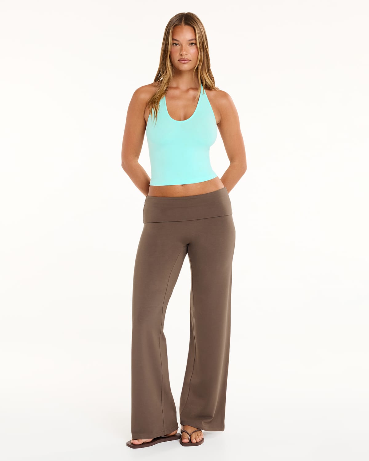 Foldover Jersey Straight Leg Pants | Cocoa