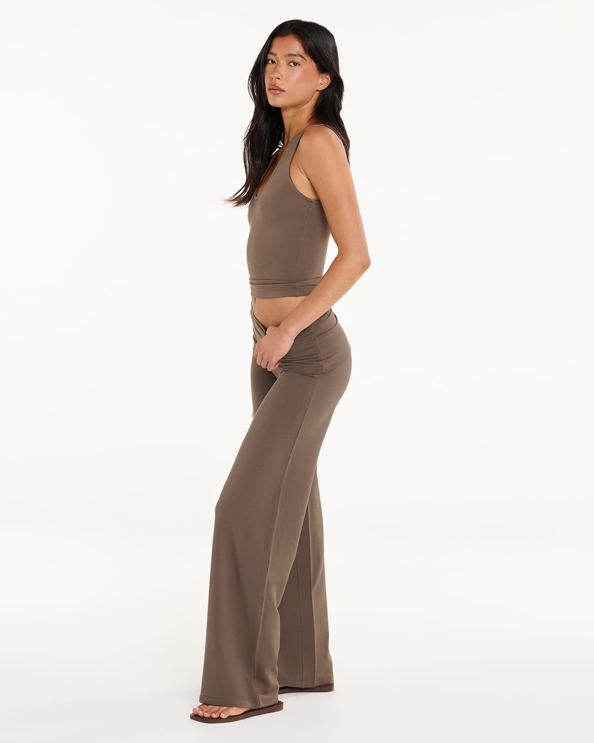 Foldover Jersey Straight Leg Pants | Cocoa