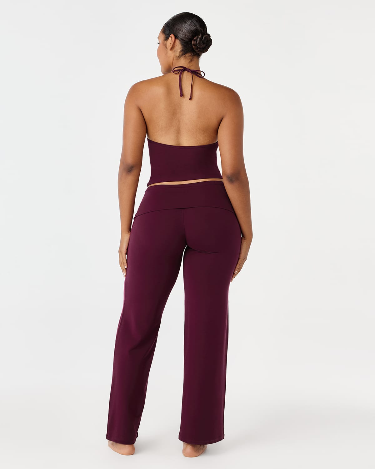 Foldover Jersey Straight Leg Pants | Deep Berry