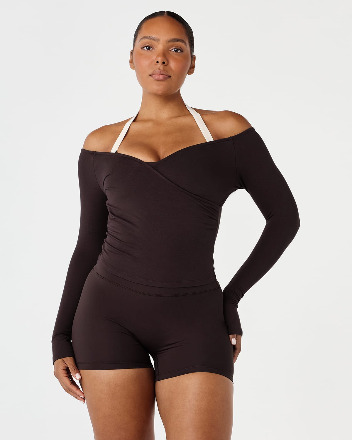 Off Shoulder Wrap Top | Espresso
