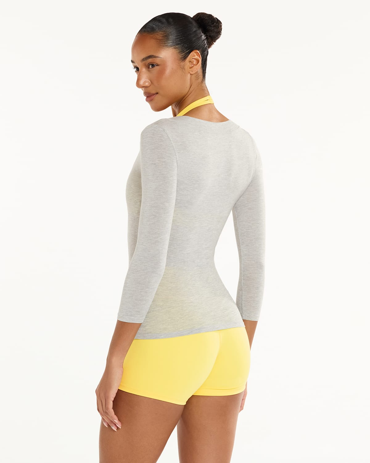 Sheer Jersey Scoop Neck 3/4 Sleeve Top | Grey Marle