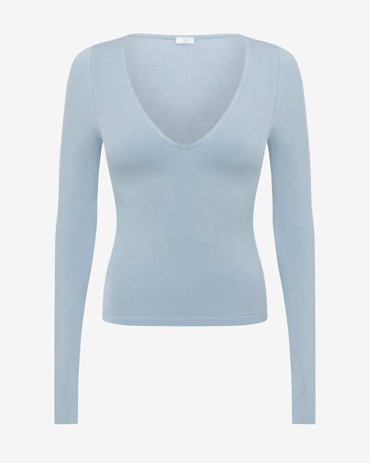 V Neck Long Sleeve Top | Dusty Blue