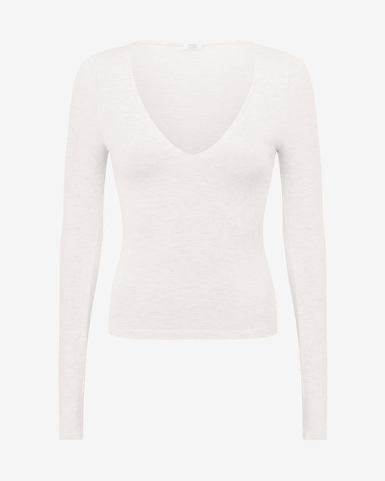 V Neck Long Sleeve Top | Oat Marl