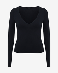 V Neck Long Sleeve Top | Black